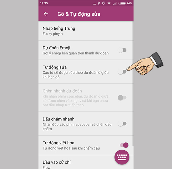 Tắt tự động sửa